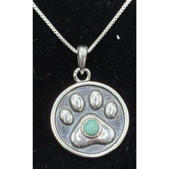 New Condition 18" Sterling Silver Turquoise Dog Cat Paw Pendant Necklace - Picture 1 of 11